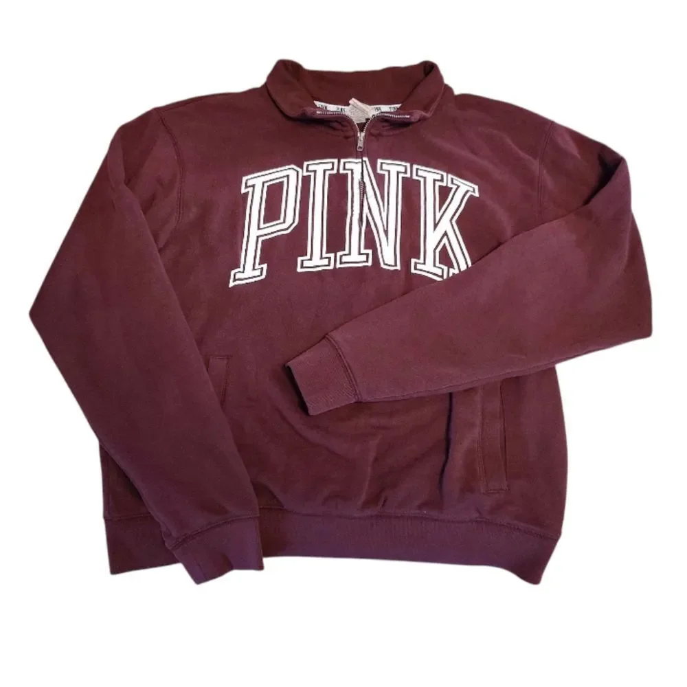 PINK‎ VS 2014 Maroon Red White Logo Quarter Zip Pullover Sweatshirt Medium